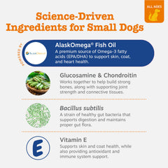 Zesty Paws bottle pour shows omega-3 and essential vitamins for skin and coat support.