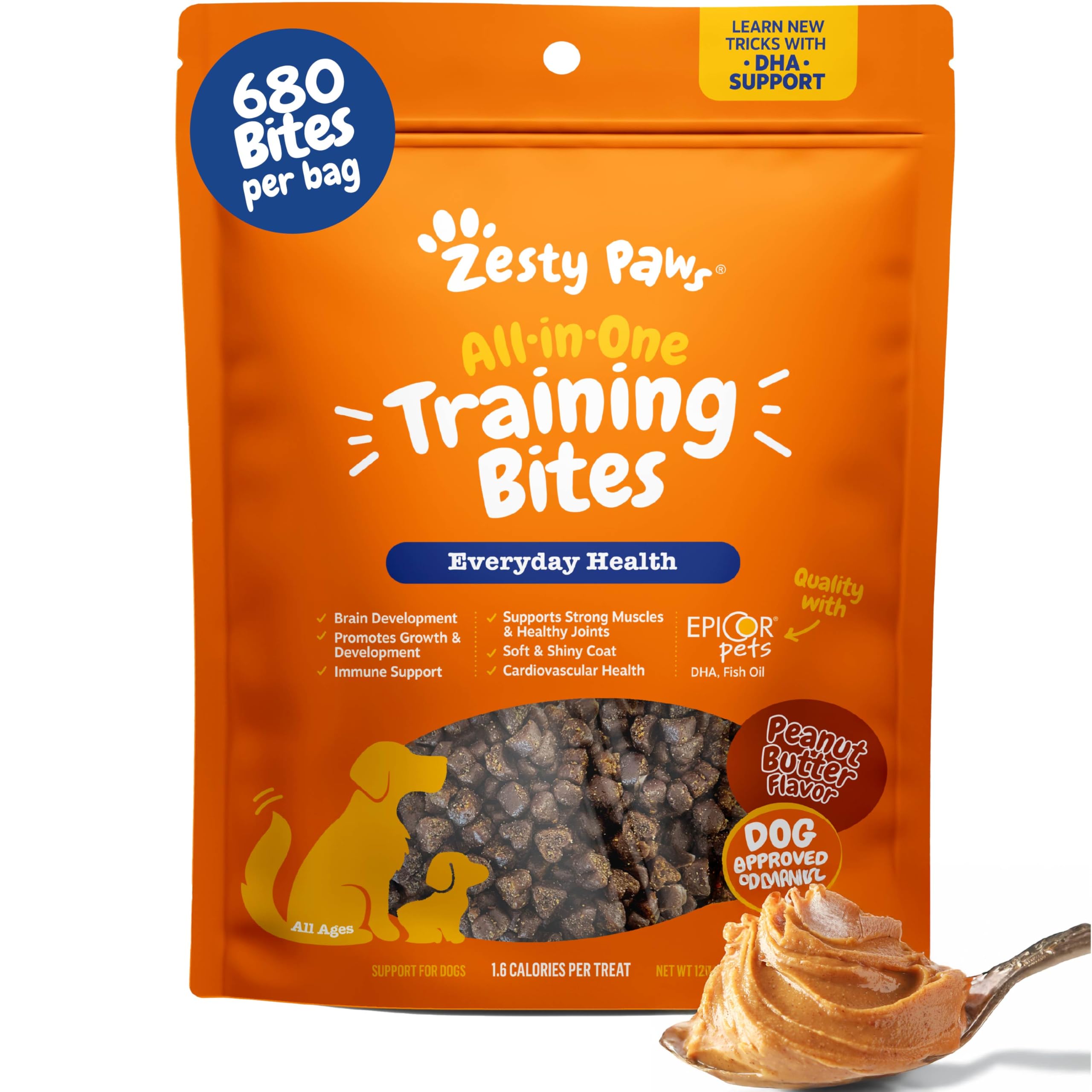 Premios de entrenamiento Zesty Paws, sabor cacahuete, para reforzar comandos.