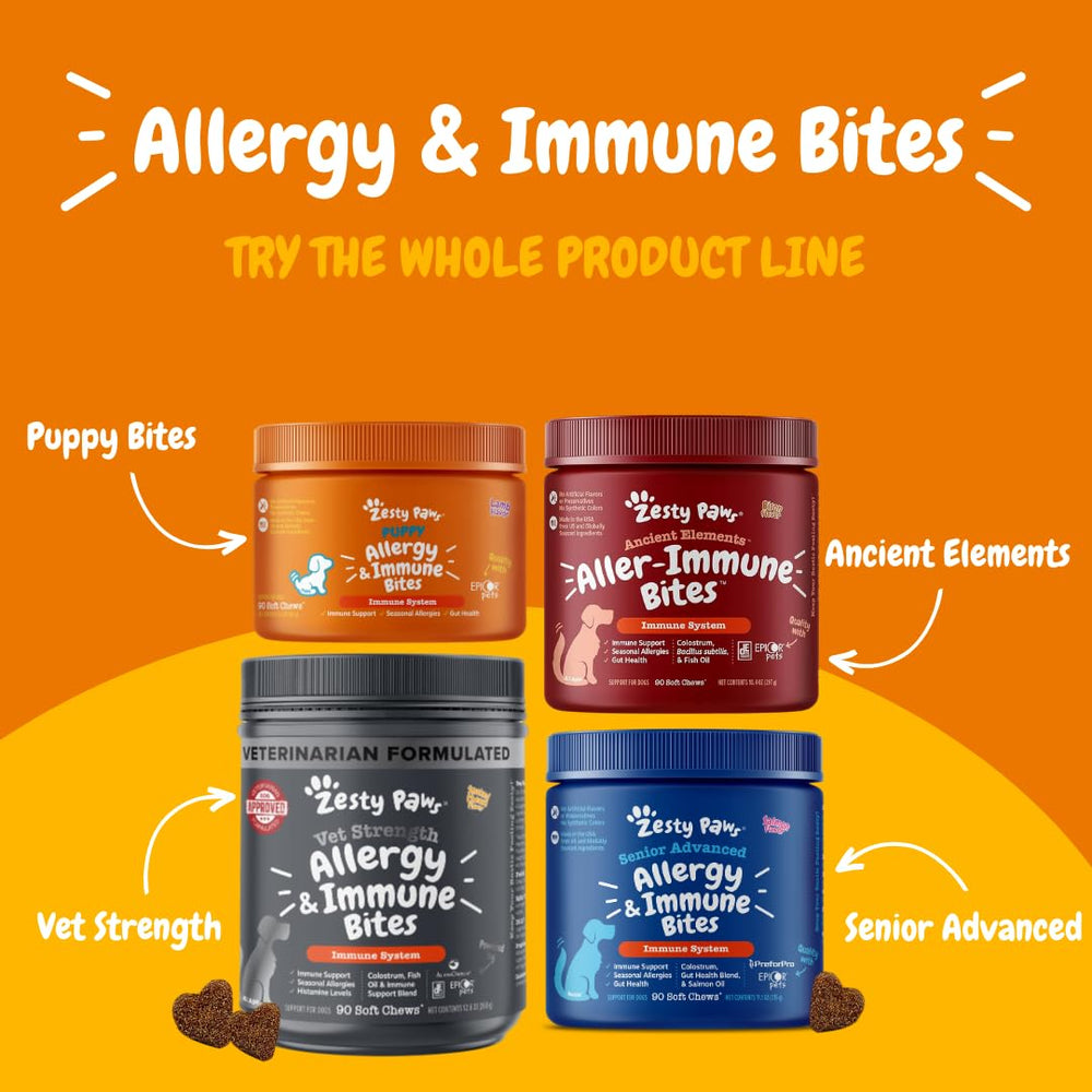 Zesty Paws immune-support chews closeup suggests daily wellness potential for pets.
