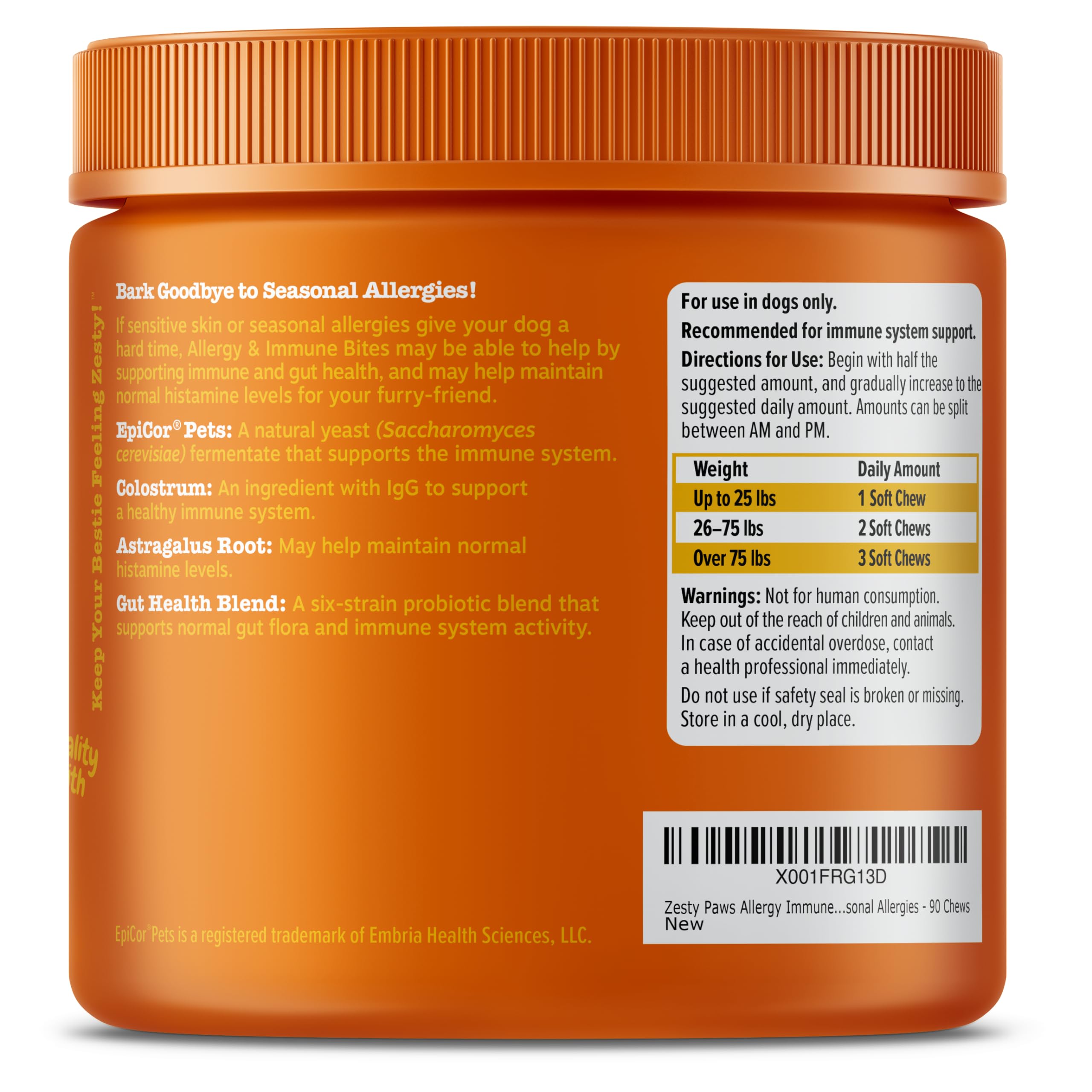 Zesty Paws immune support dog chews – potential immune balance with a probiotic base.