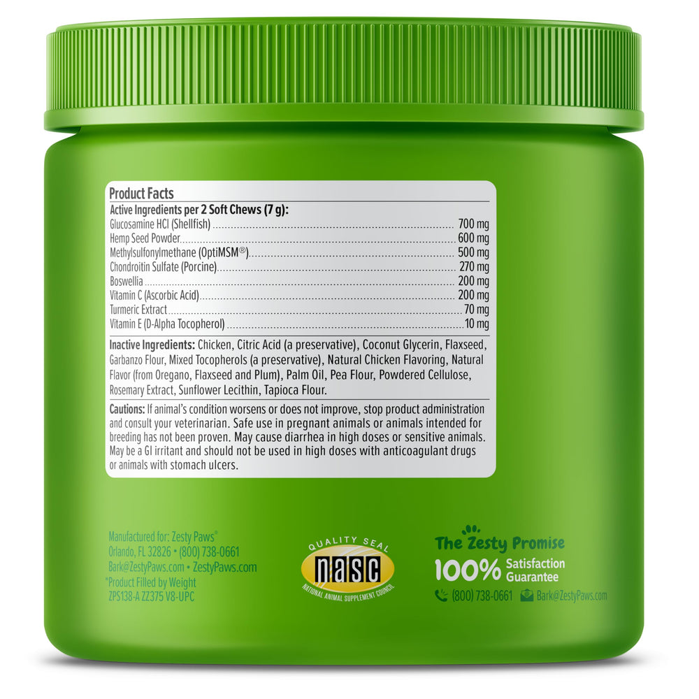 Zesty Paws Mobility Bites hemp seed closeup—immune-supporting fatty acids for dogs