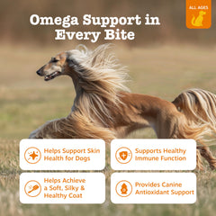 Zesty Paws Omega-3 chews poured from bottle for daily convenience.