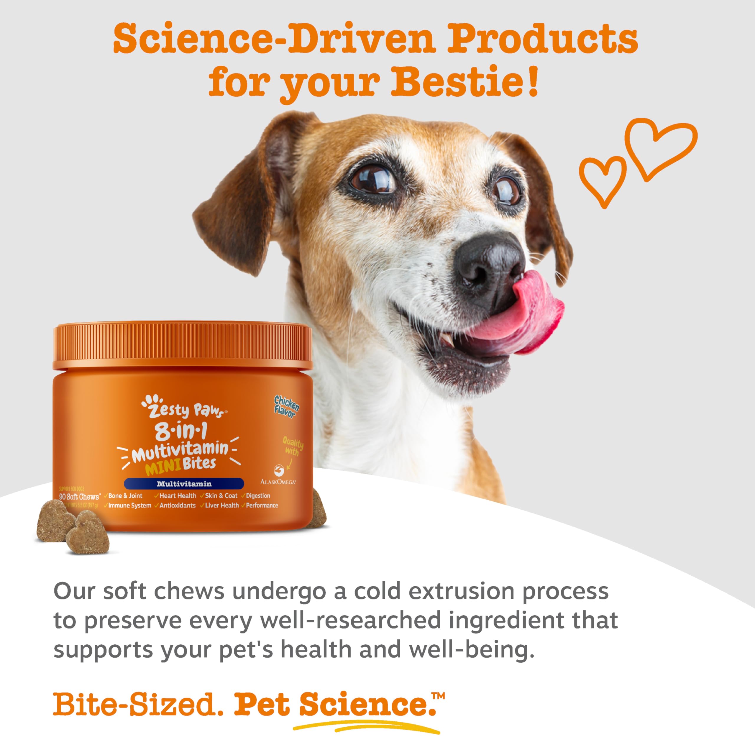 Zesty Paws omega-3 fish oil for dogs supports coat health and overall wellness.