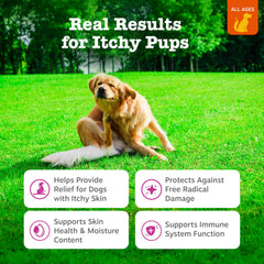 Zesty Paws Omega-3 fish oil supplement bottle, EPA/DHA support for a shiny coat.