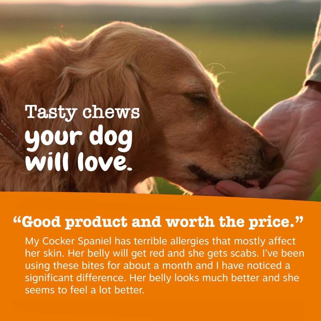 Zesty Paws omega-3 para perro, apoyo a la piel y pelaje saludable.