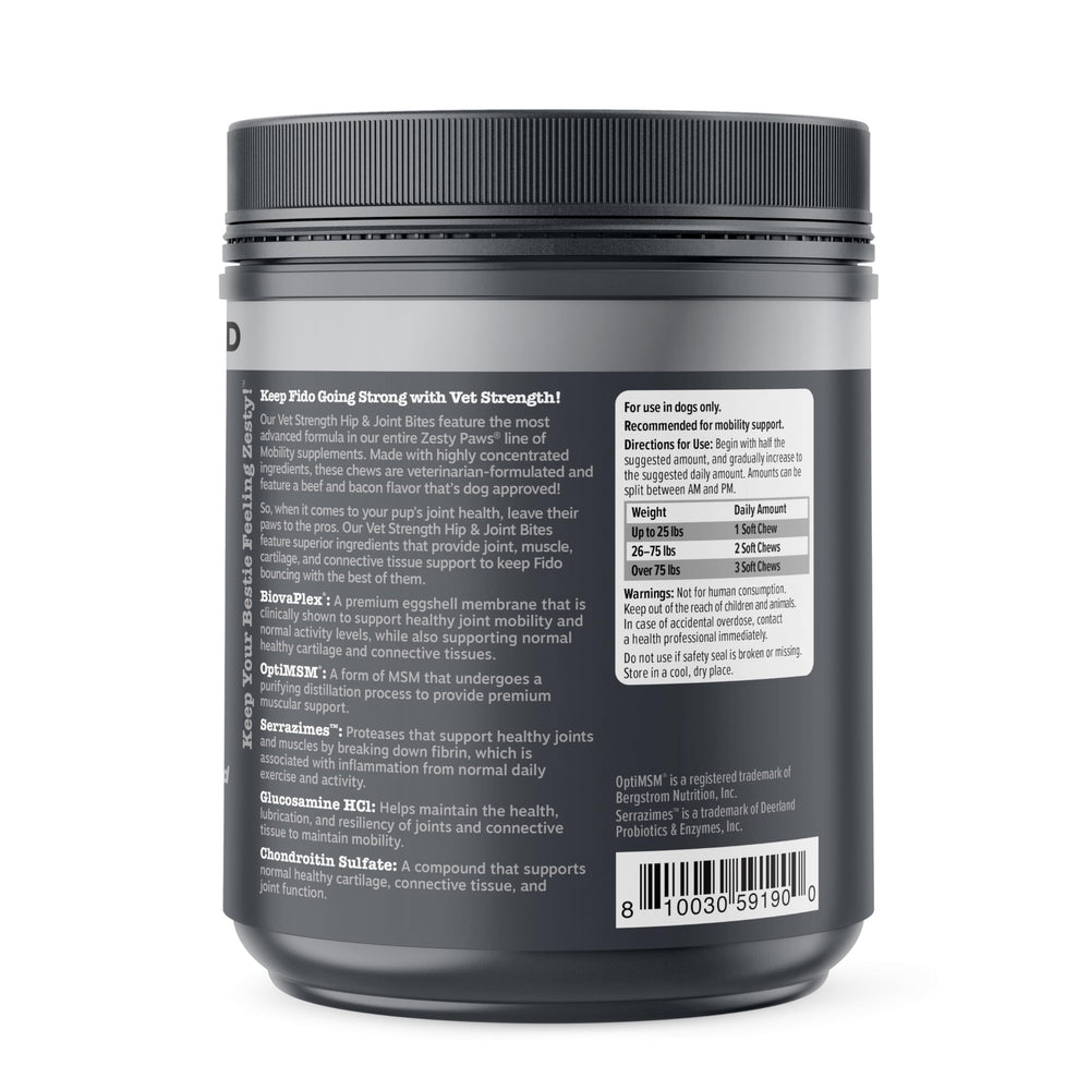 Zesty Paws OptiMSM 1000mg image showing muscle support for activity.