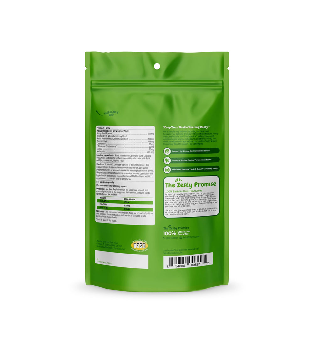 Hemp seed shown as part of OraStix calming ingredients.
