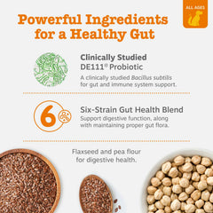 Zesty Paws Probiotics bottle label featuring DE111 and multi-strain blend