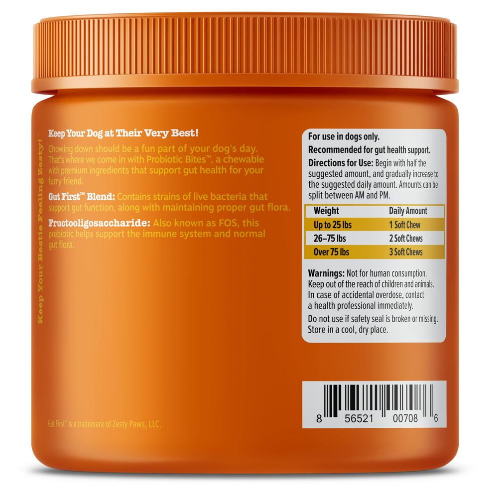Zesty Paws immune support concept for dogs via gut health.