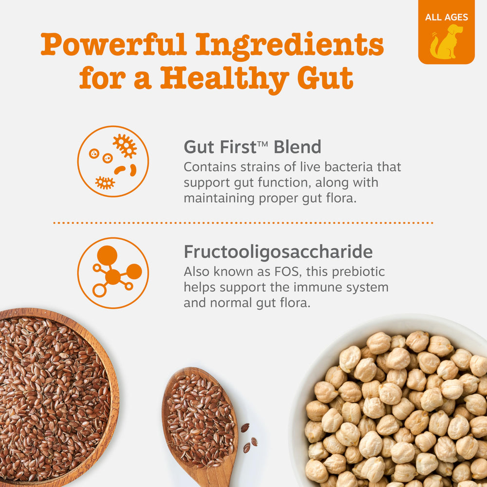 Zesty Paws DE111 probiotic bottle highlights a validated strain for gut support