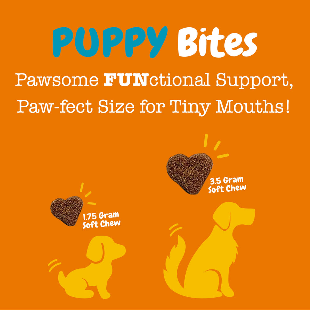 Zesty Paws puppy bites easing nervousness for a happier, calmer pup.