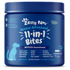 Zesty Paws senior multivitamin bottle supports aging dog wellness