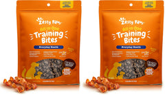 Zesty Paws Training Treats bag front view with bacon flavor for training rewards.