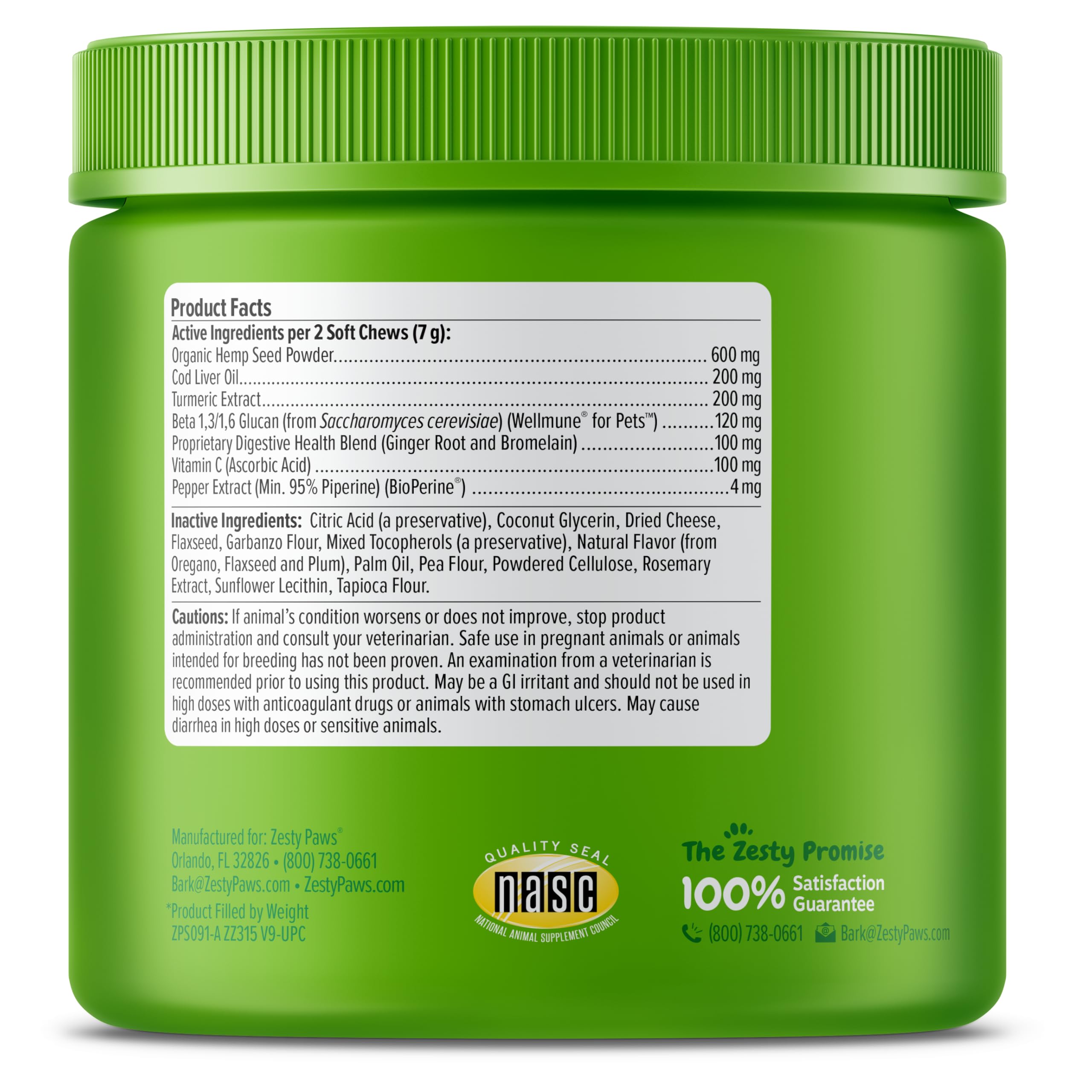 Zesty Paws Turmeric Bioavailability label emphasizes boosted absorption for digestive support.