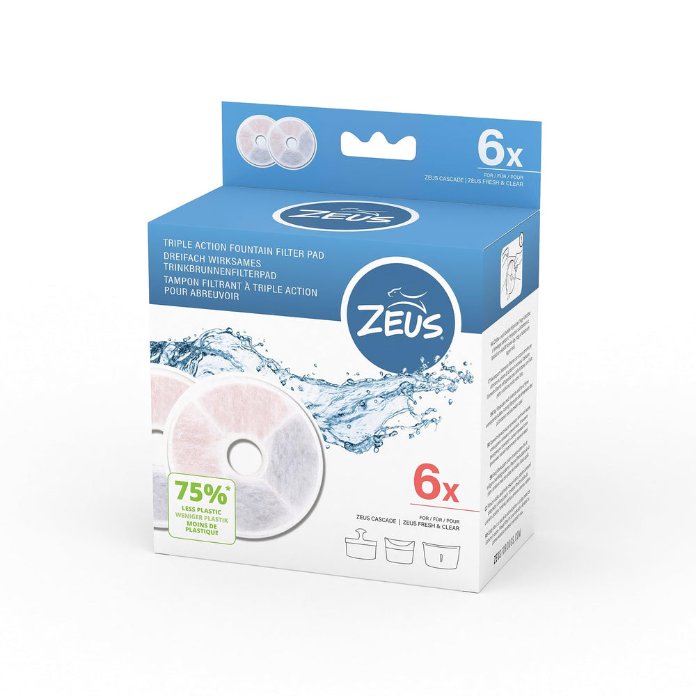ZEUS 91404 action triple-filter dog fountain, frameless white, ideal for multi-pet homes.