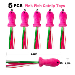 ZeyZoo pink fish catnip toy close up shows fuzzy texture and ribbon tail.