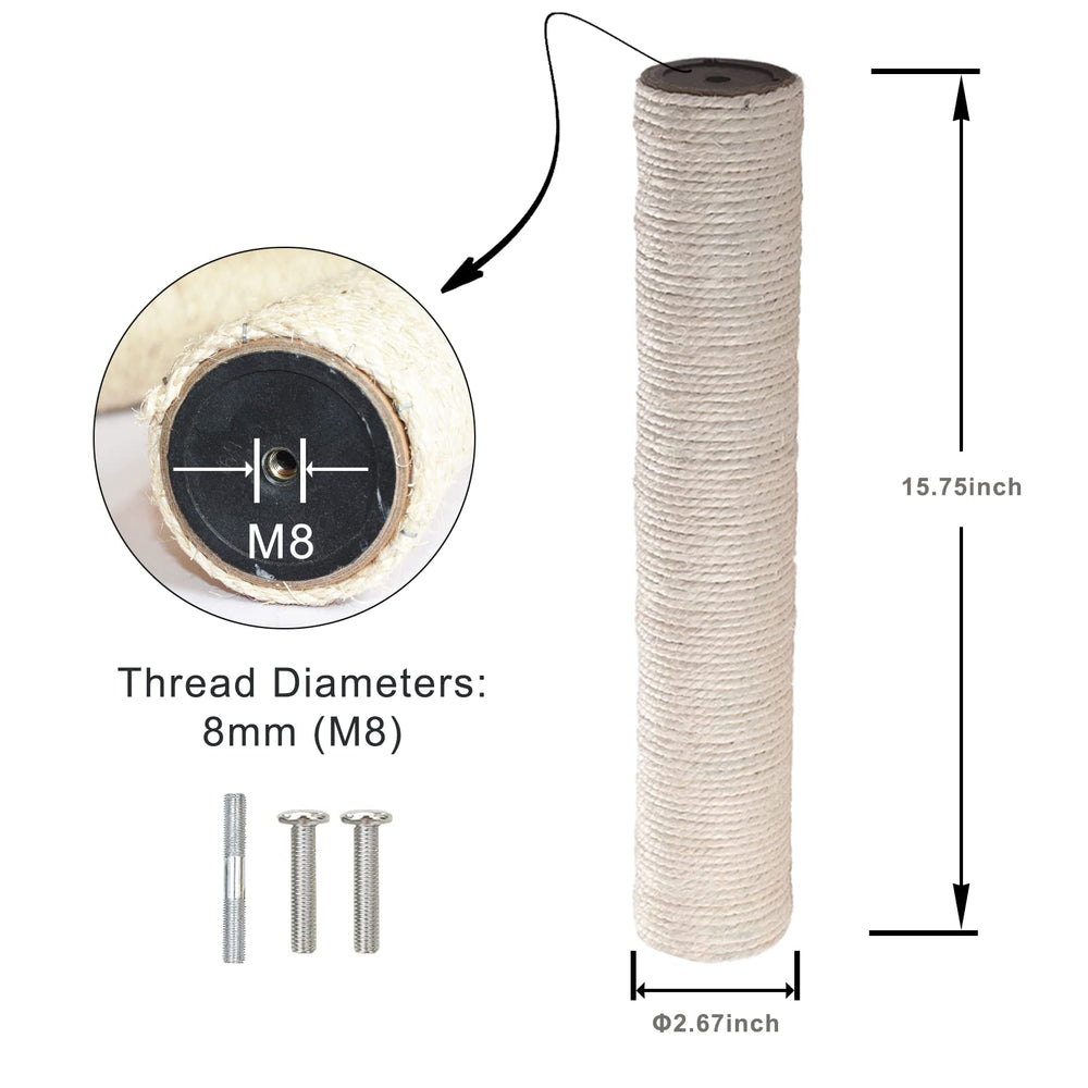 ZFBIRD sisal extension post with M8 screws for easy DIY cat tree upgrades.