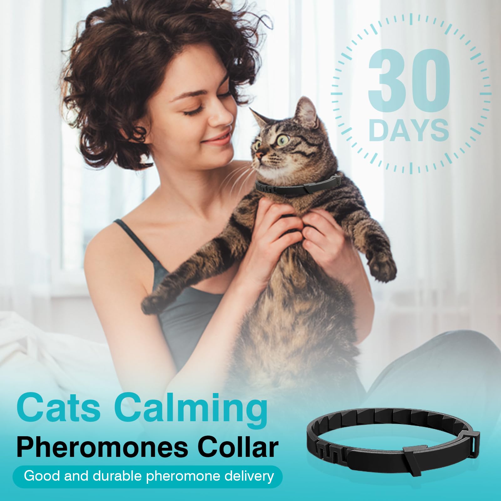 ZHANGK Calming Collar adjustable-fit on a cat for personalized comfort.