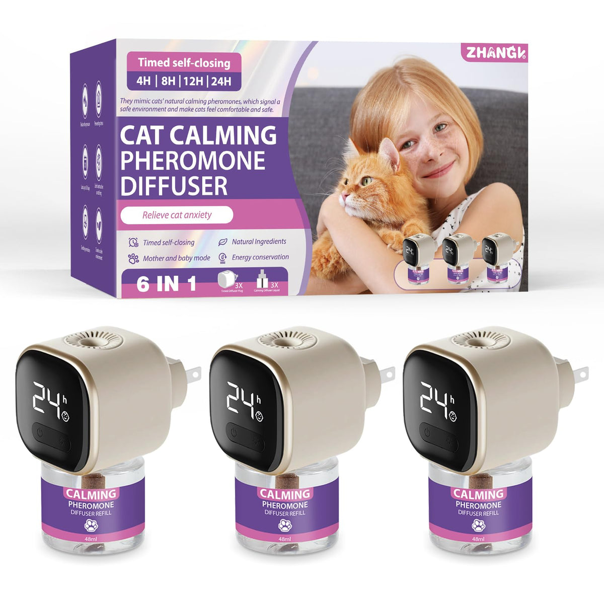 ZHANGK multi-cat calming diffuser front view promoting stress relief for cats