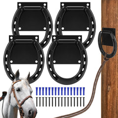 Zhengmy horseshoe tie ring set installation on barn wall for secure stall work.