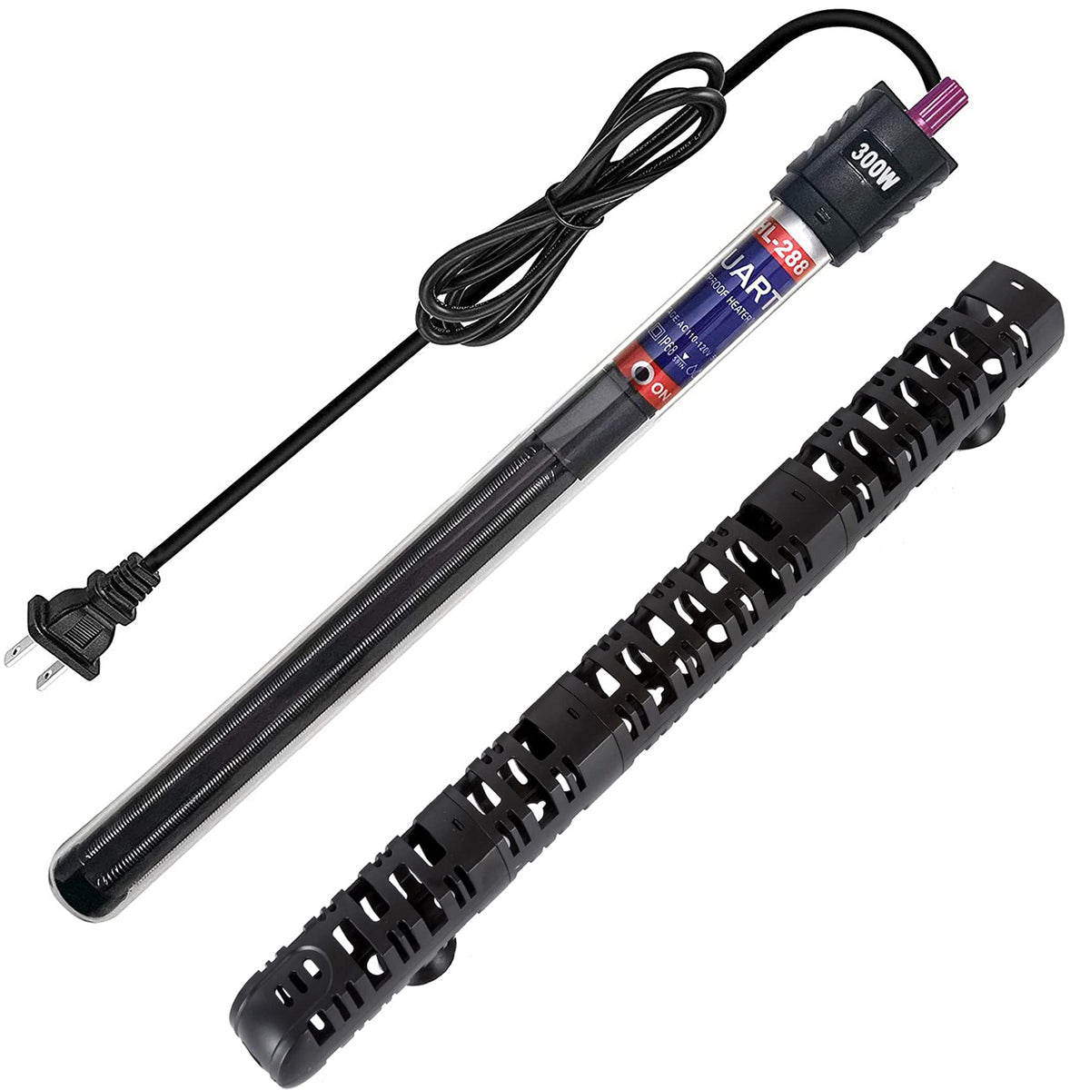 ZHGSERVU aquarium heater 300W front view shows compact, submersible design for precise temp control