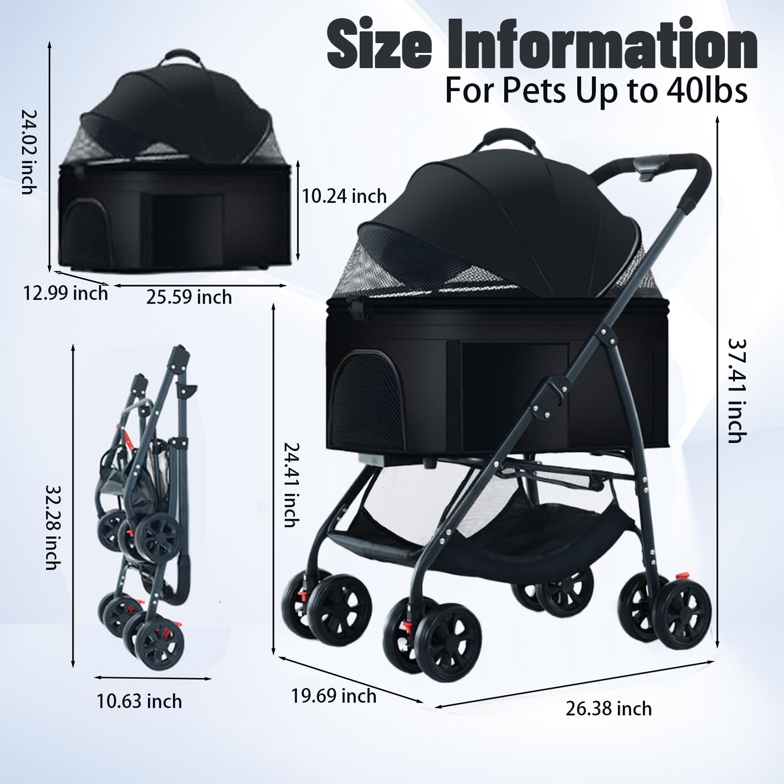 ZHUOKECE 3-in-1 cat stroller mesh for ventilation