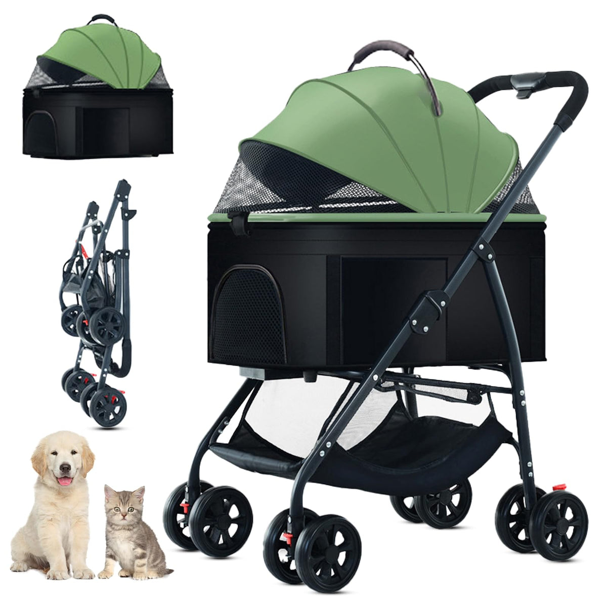 ZHUOKECE 3-in-1 pet stroller front view shows easy one-hand folding for quick outings.