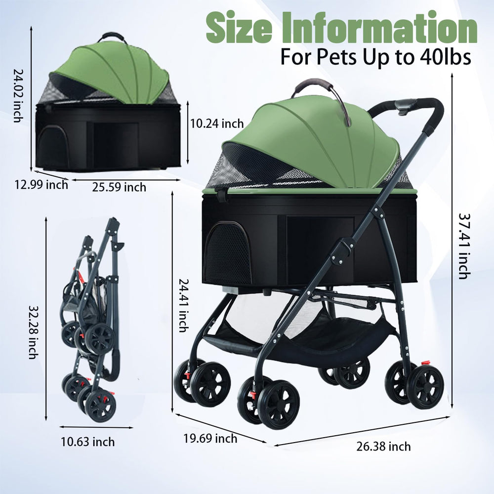 ZHUOKECE 3-in-1 pet stroller open carrier view highlights detachable carrier versatility.