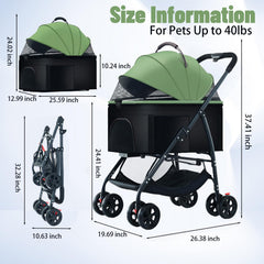 ZHUOKECE 3-in-1 pet stroller open carrier view highlights detachable carrier versatility.
