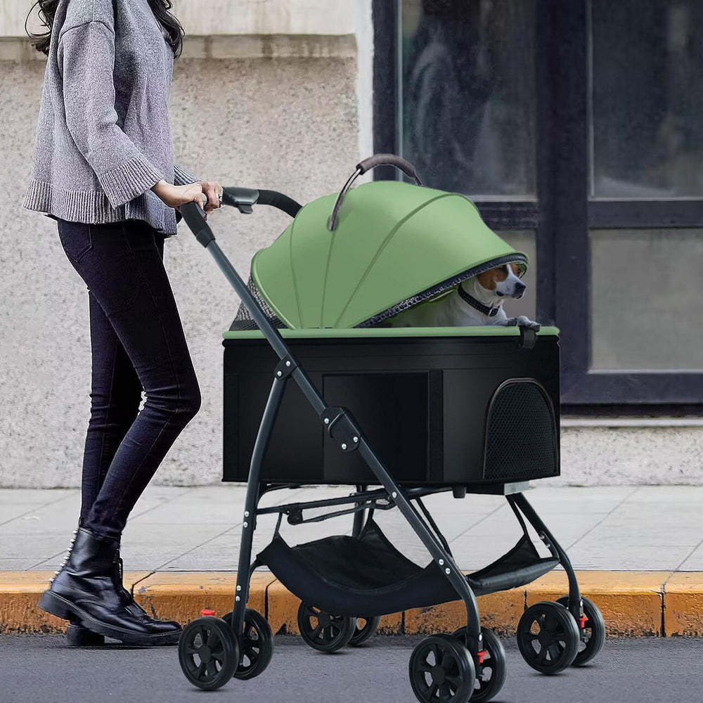 ZHUOKECE 3-in-1 pet stroller side view with breathable mesh for pet comfort.