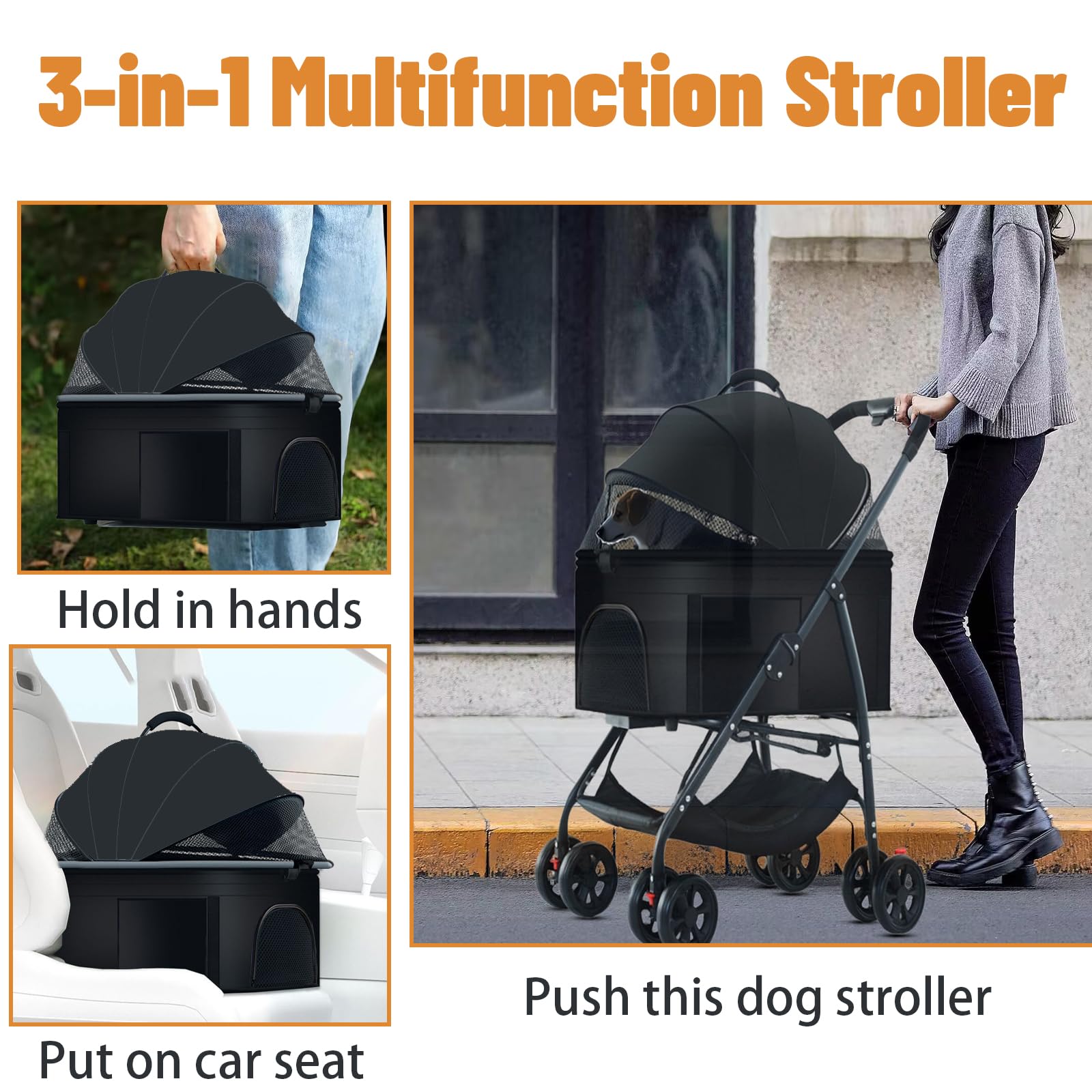 ZHUOKECE 3-in-1 pet stroller folded for trunk storage on trips