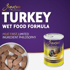 Zignature Turkey Formula can closeup, highlighting grain-free ingredients for dogs.