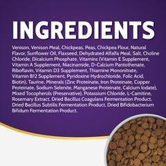 Zignature venison ingredients with peas and chickpeas for fiber and nourishment