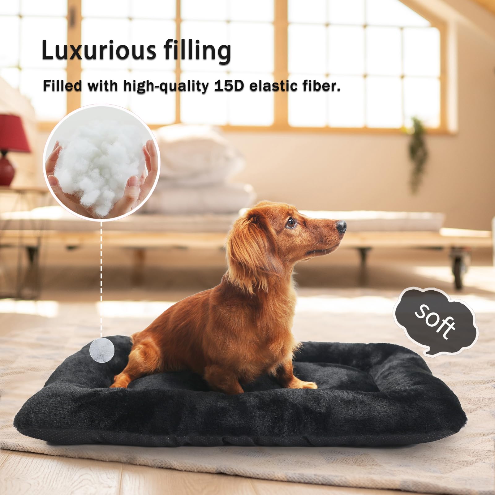 zihapgpzp 30in dog crate bed side view highlights non-slip bottom for stability