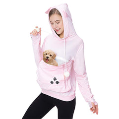 ZIIFULLHOU pet carrier sweater hood with cat ears keeps you cozy during walks.