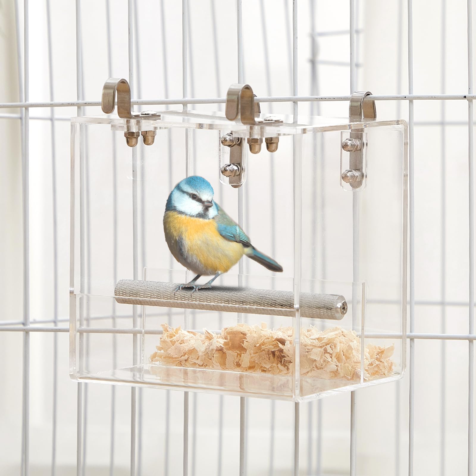 Ziliny acrylic bird feeder with stainless steel hooks for durable, easy setup.