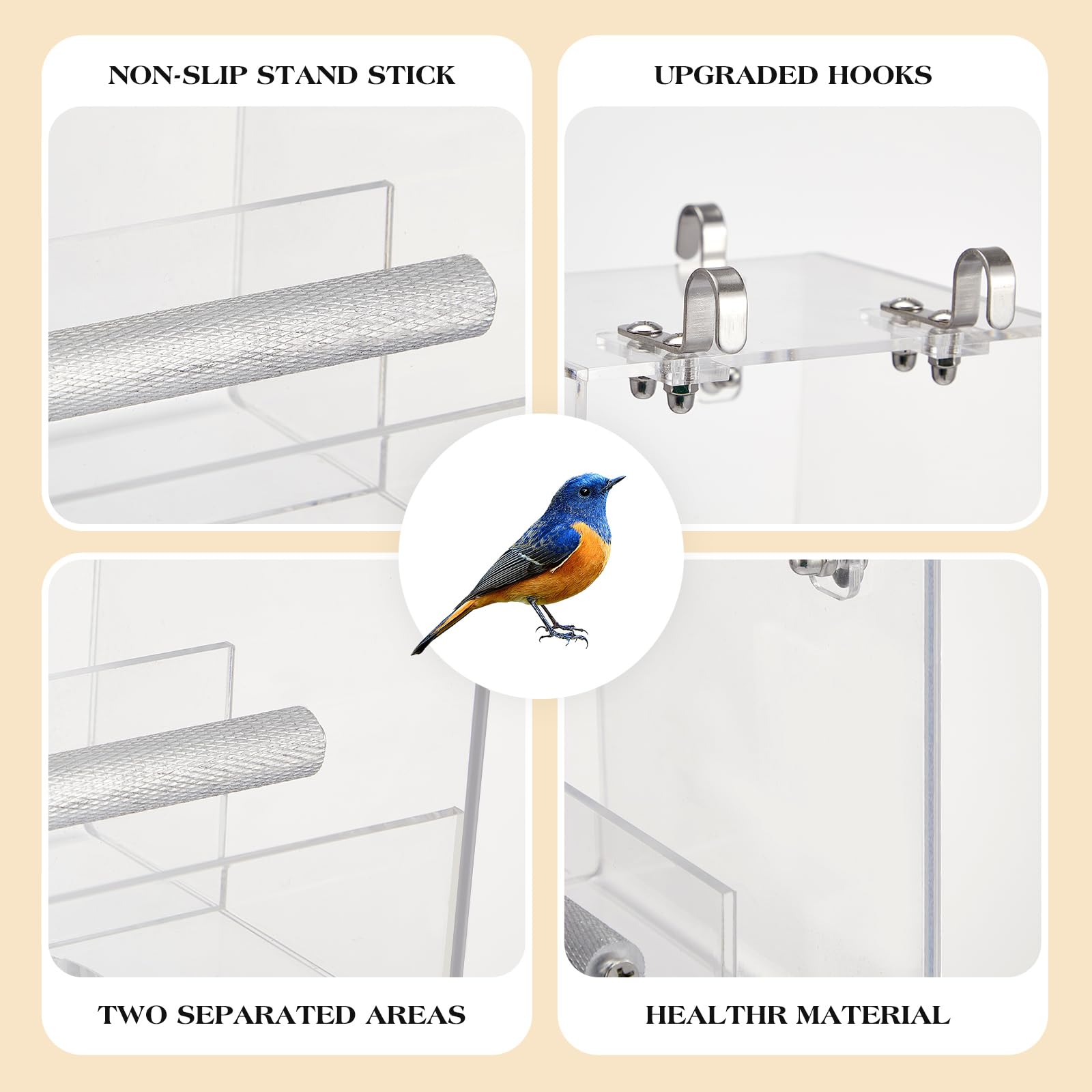 Ziliny no-mess seed dispersion design helps keep cage clean while feeding.