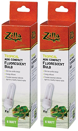 Zilla 2-pack mini tropical fluorescent bulb 6W provides UVB for terrarium use