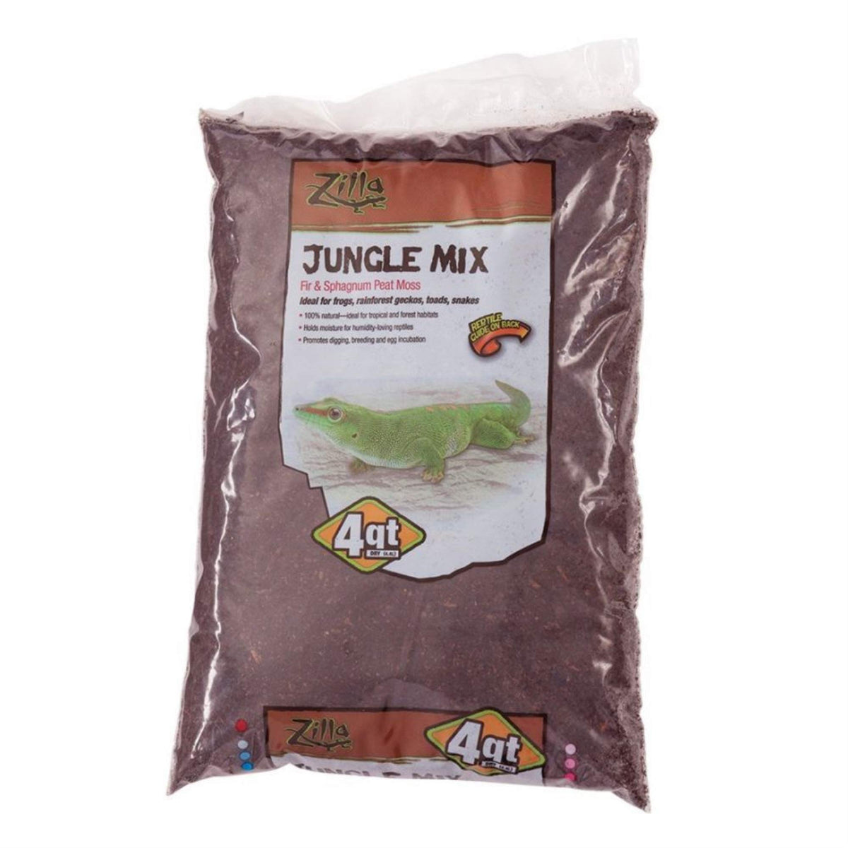 Zilla Jungle Mix shows fir and sphagnum peat moss for moisture control and odor management.