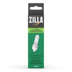 Zilla Mini-compact bulbs closeup shows UVB label and energy efficiency benefits.