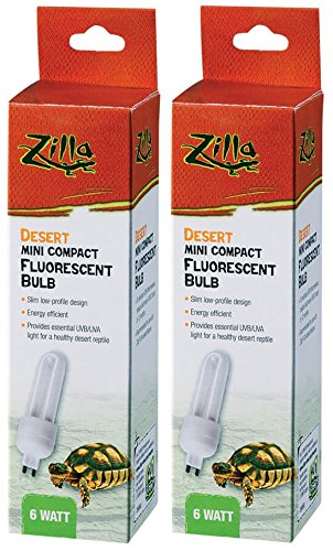 Zilla mini desert fluorescent bulb 6W in 2-pack for reptile UVB lighting.