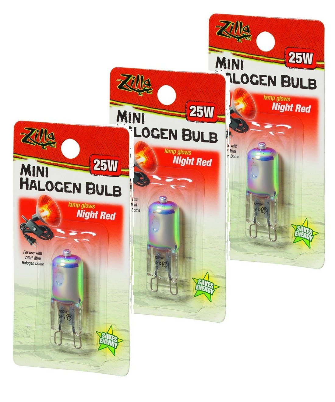 Zilla Mini Halogen Reptile Bulb 25W Night Red for warm nocturnal terrarium illumination.