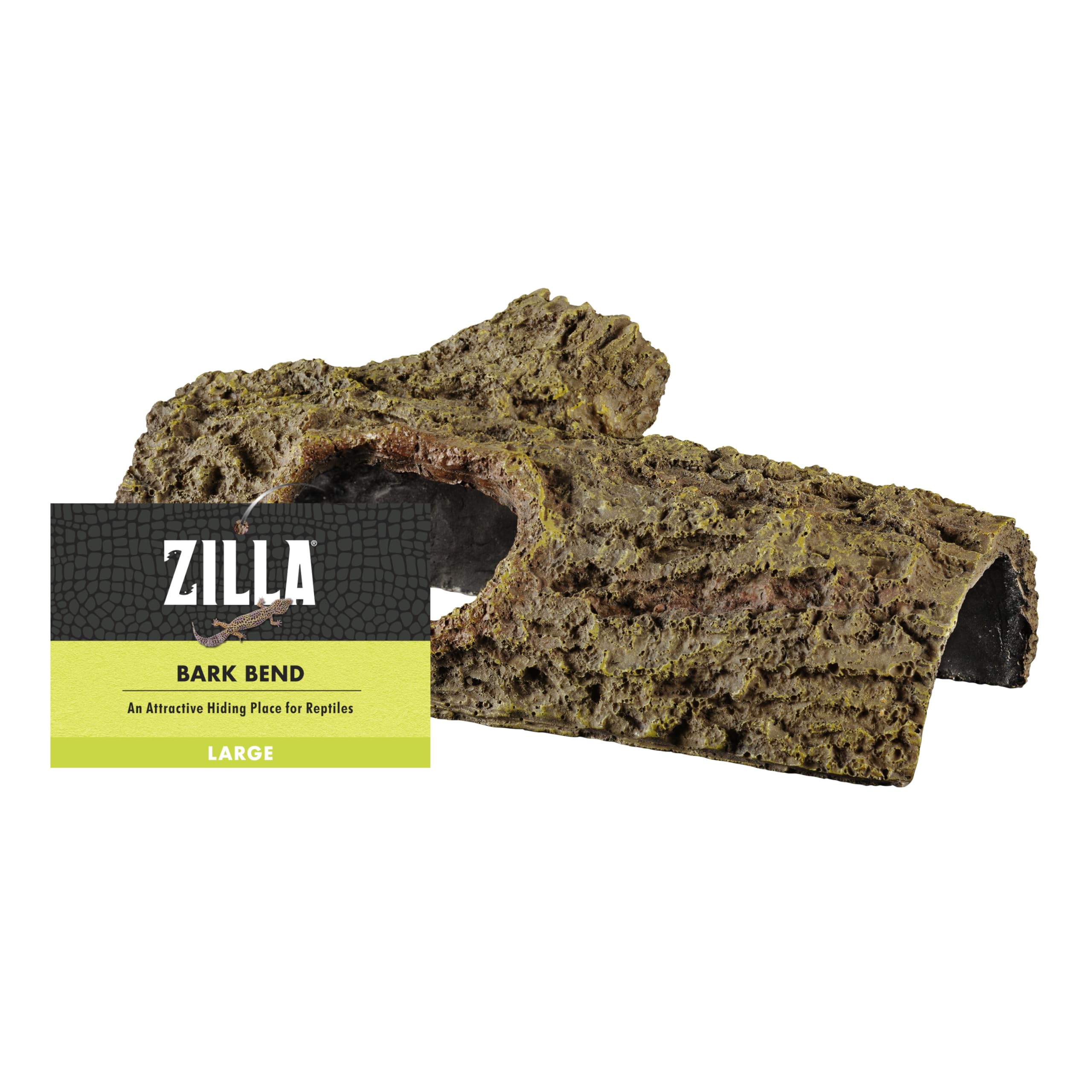 Zilla Bark Bends Large front view shows a natural hide for burrowing reptiles and private observation.