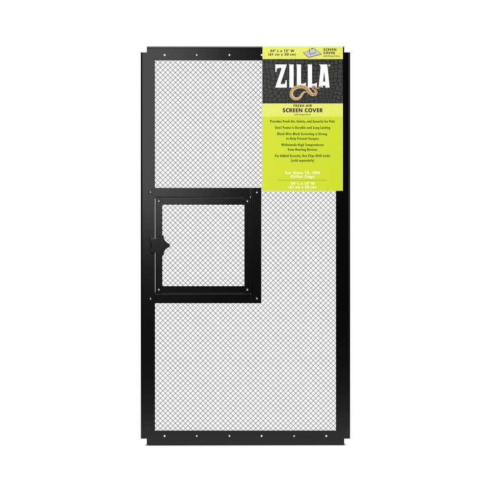 Zilla Fresh Air Screen Cover with Hinged Door angled view showing easy feeding access