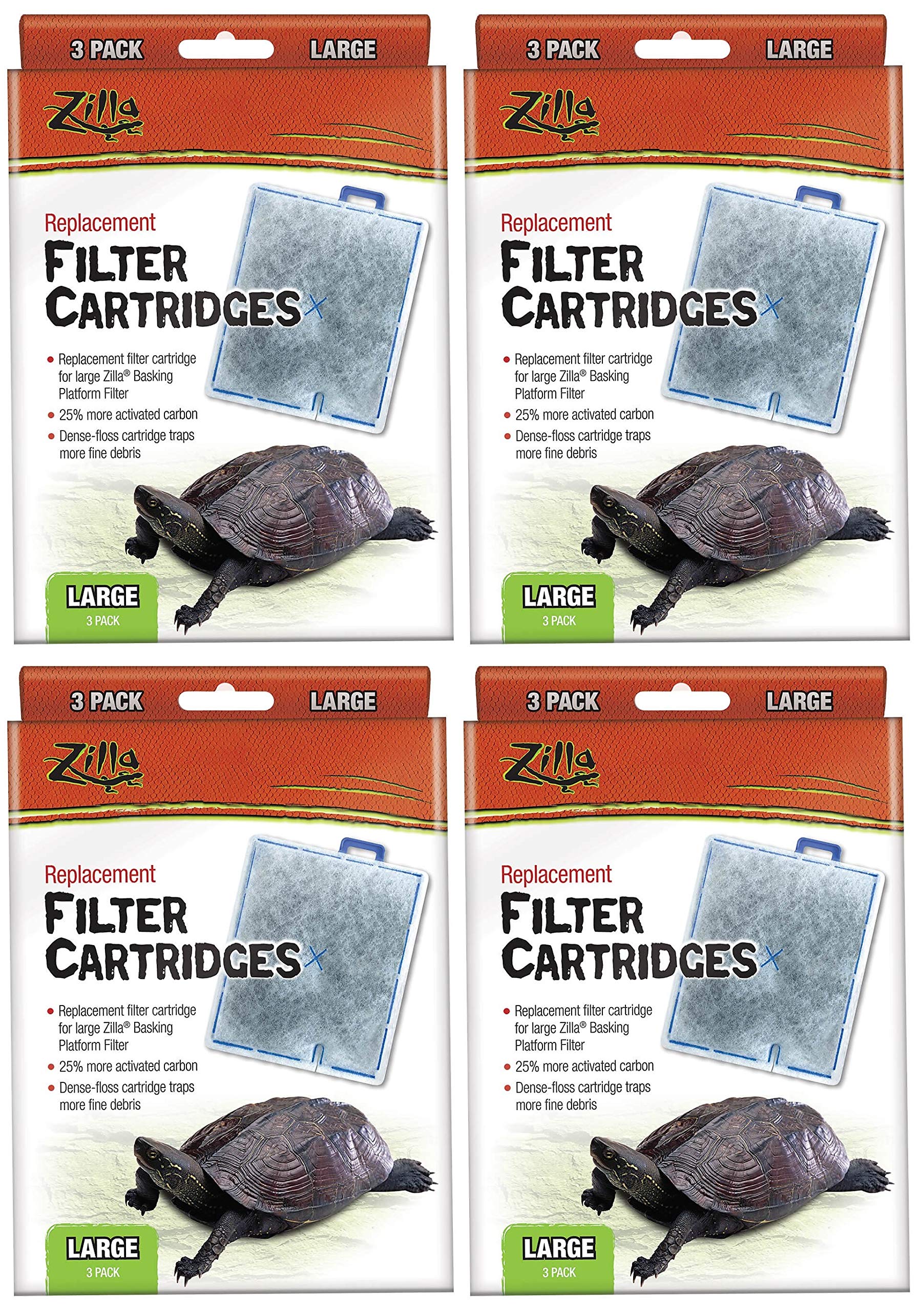 Zilla replacement filter cartridges, large size, improve water clarity and reduce odors in turtle kits.