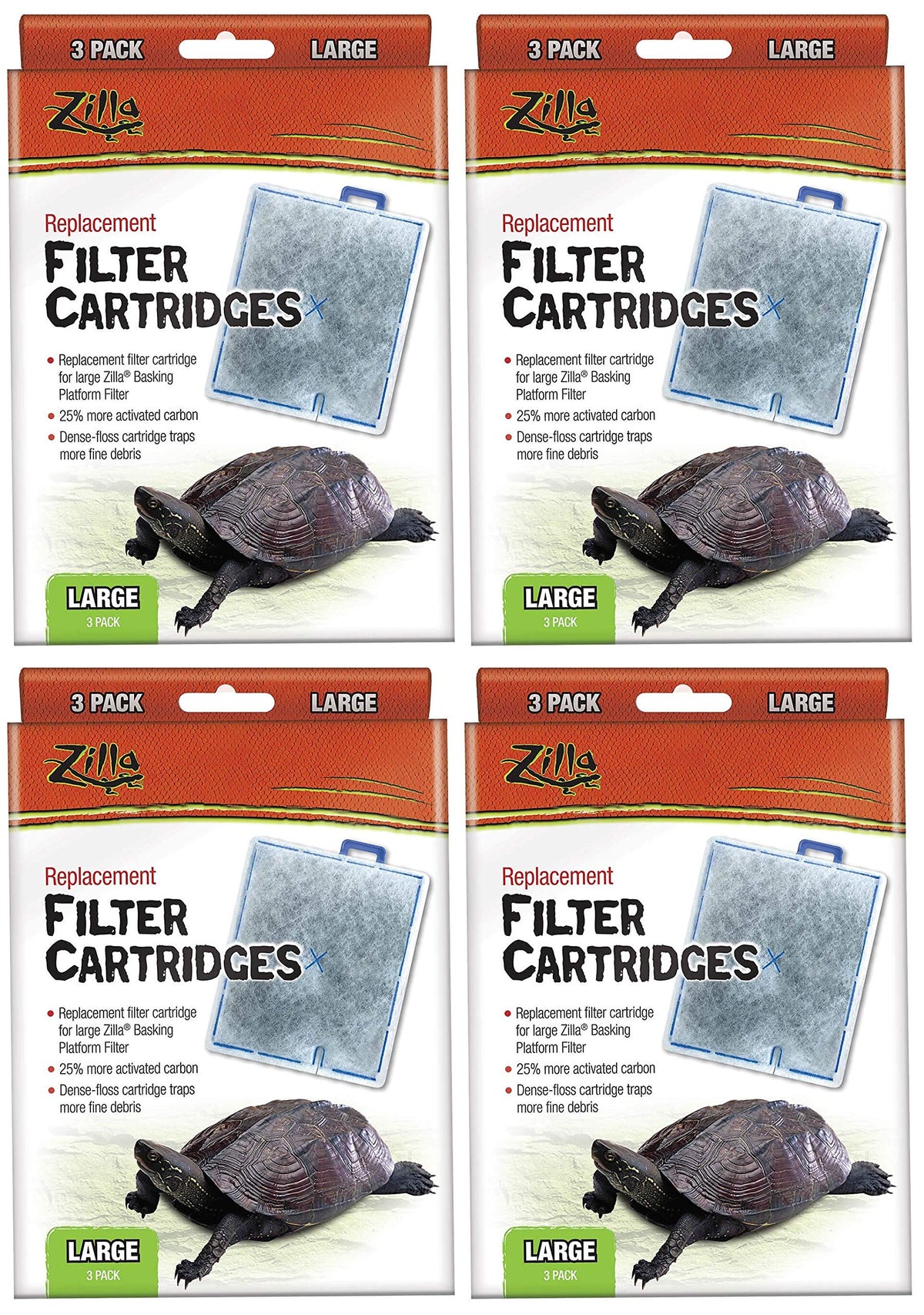 Zilla replacement filter cartridges, large size, improve water clarity and reduce odors in turtle kits.