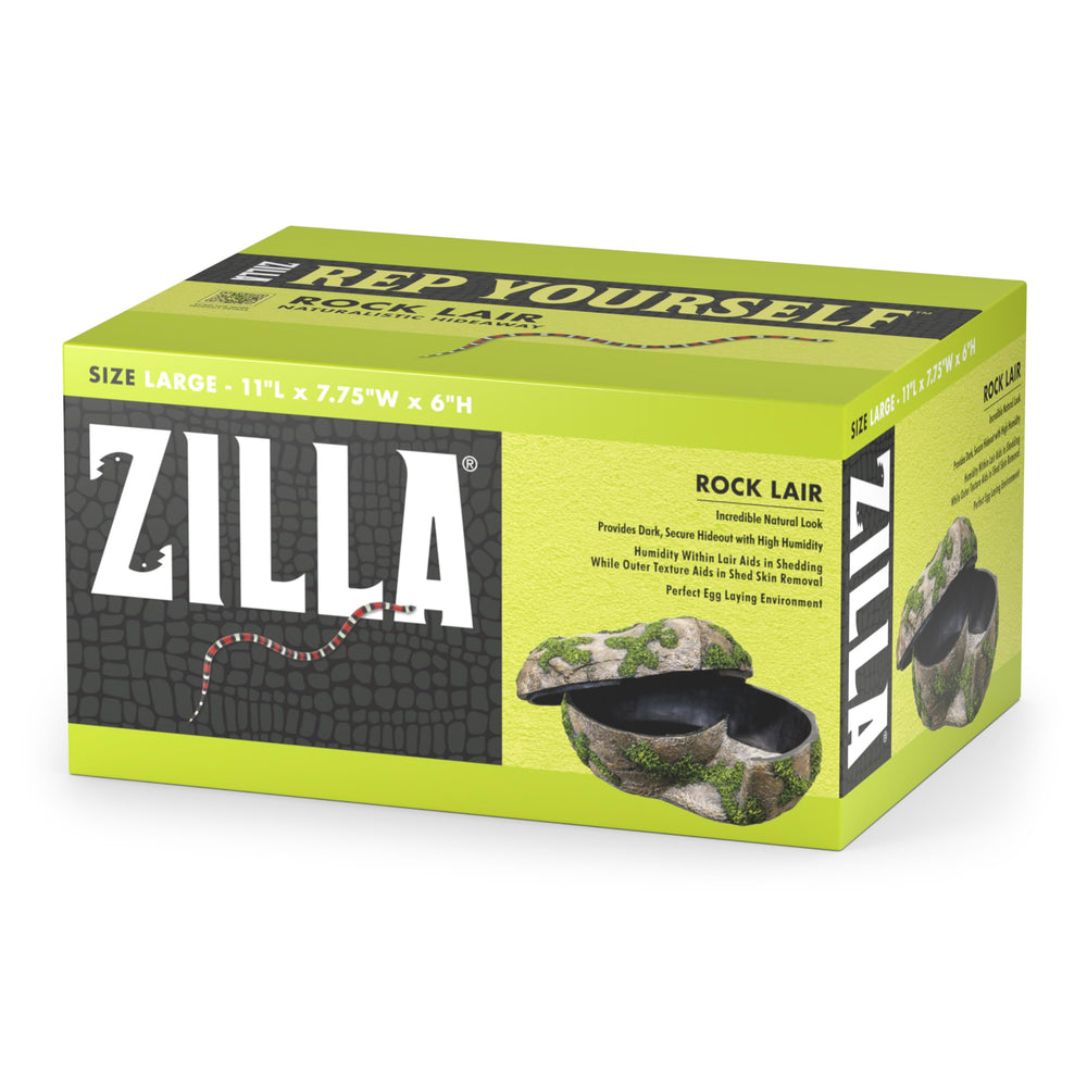 Zilla Pet Terrarium Rock Lair front view shows natural hide for secure, humidity-friendly habitat