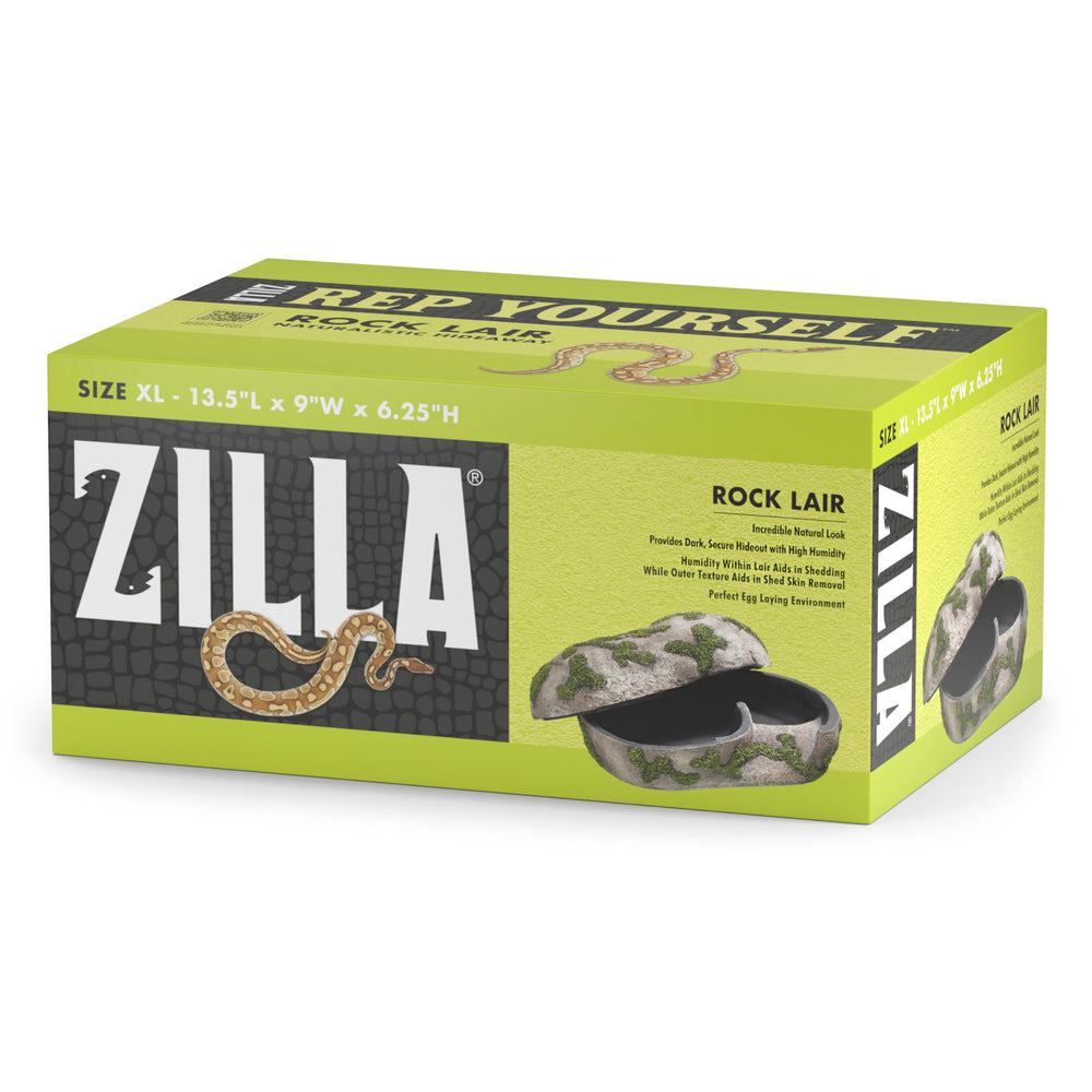 Zilla Rock Lair side-entrance terrarium provides easy access and secure hide.