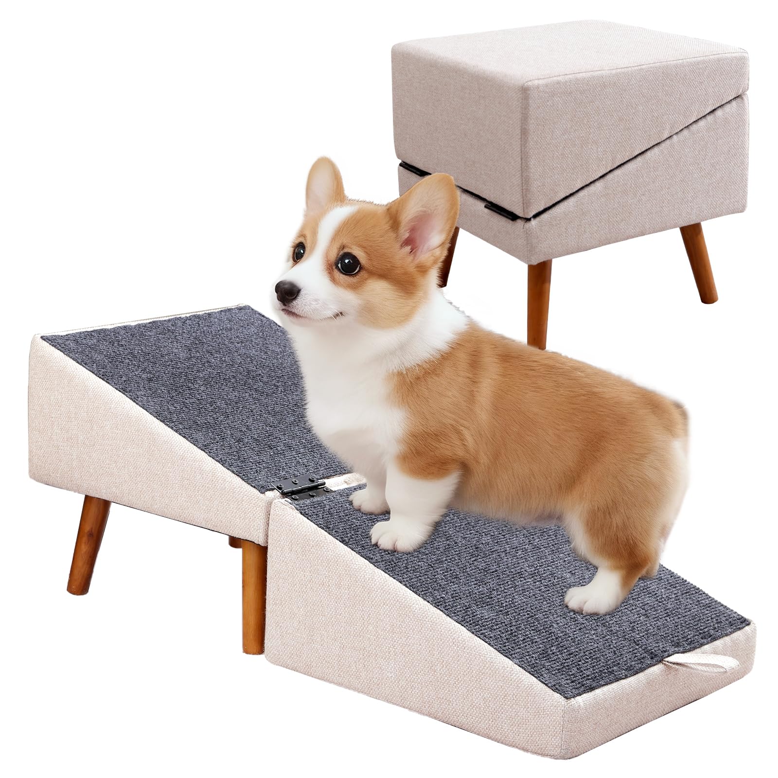 Ziluce dog ramp on couch edge aids gentle climbs for small dogs.