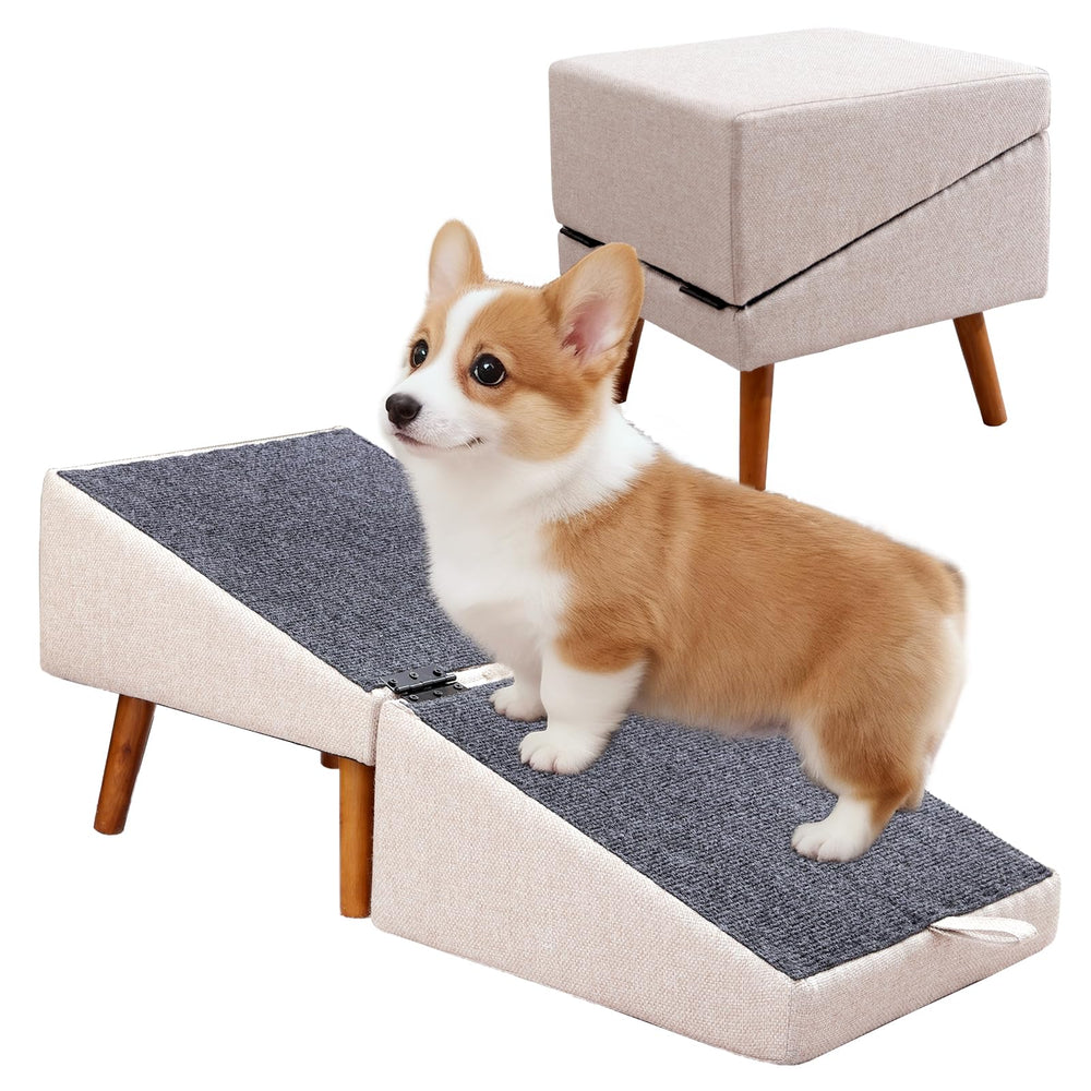 Ziluce dog ramp on couch edge aids gentle climbs for small dogs.